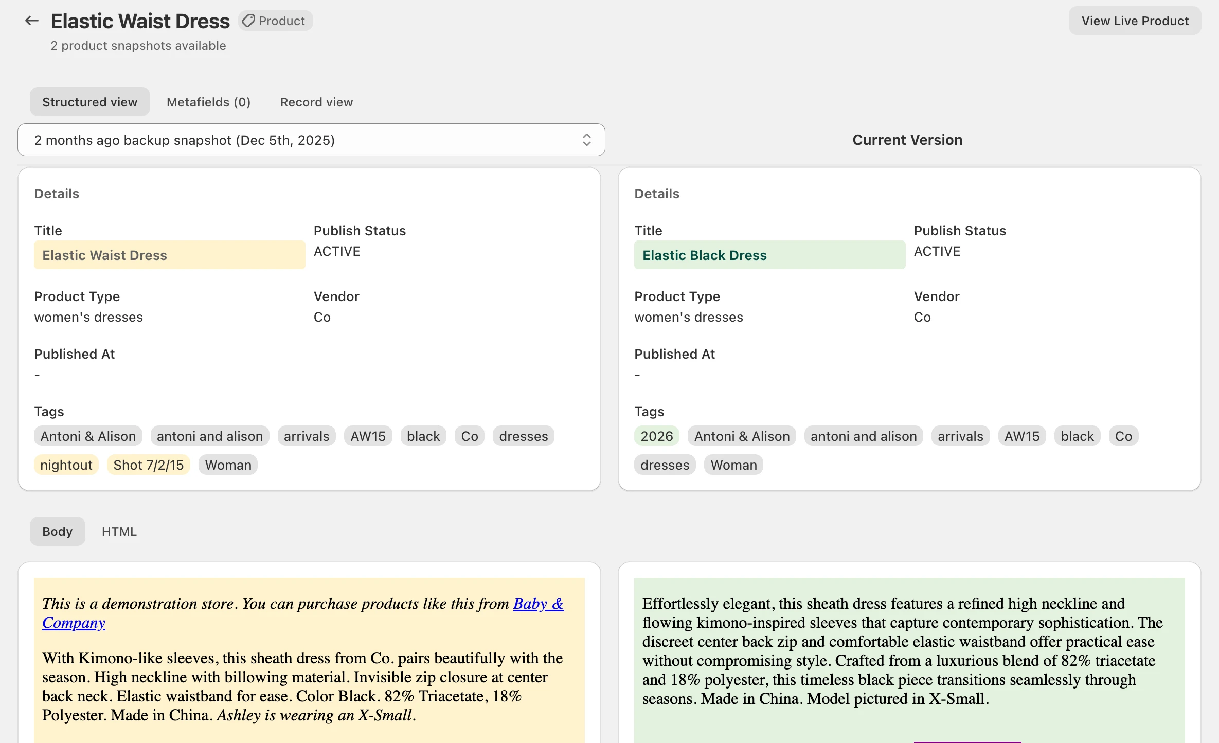 Restore all products from a specific backup date
