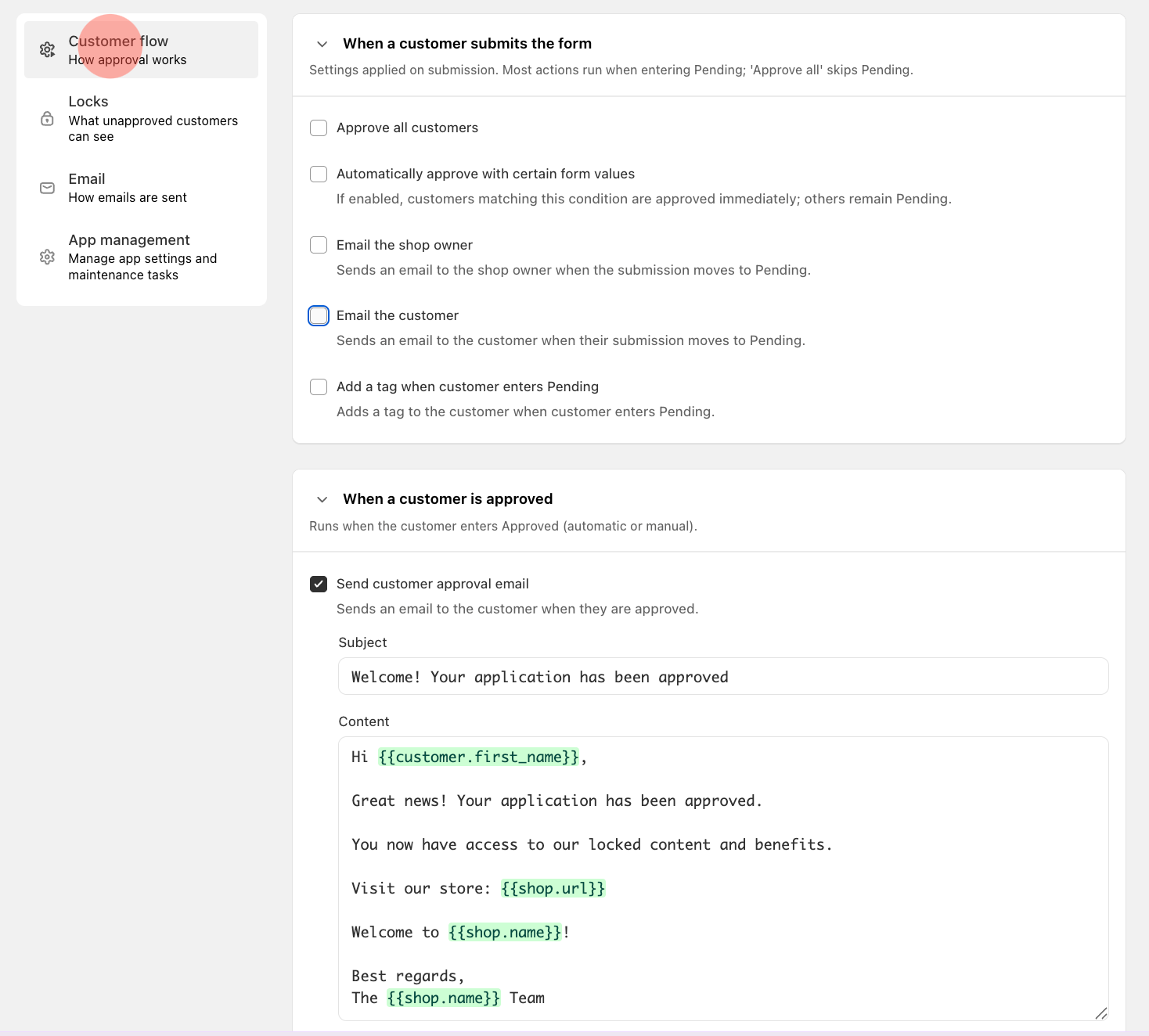 Approval workflow configuration