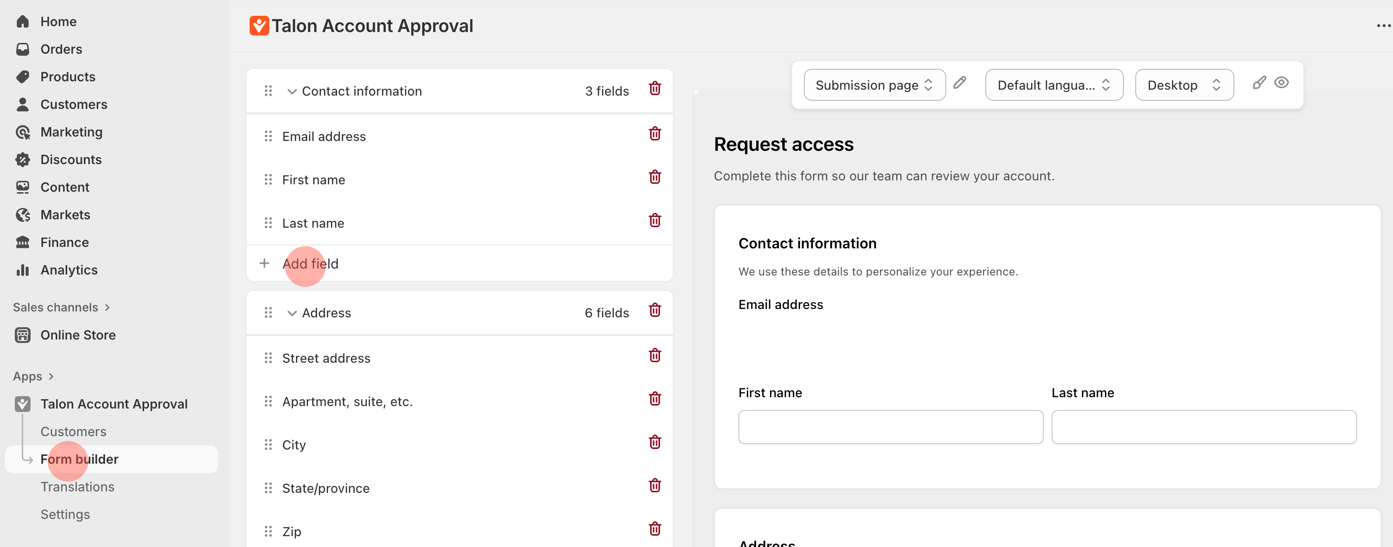 Form Builder interface