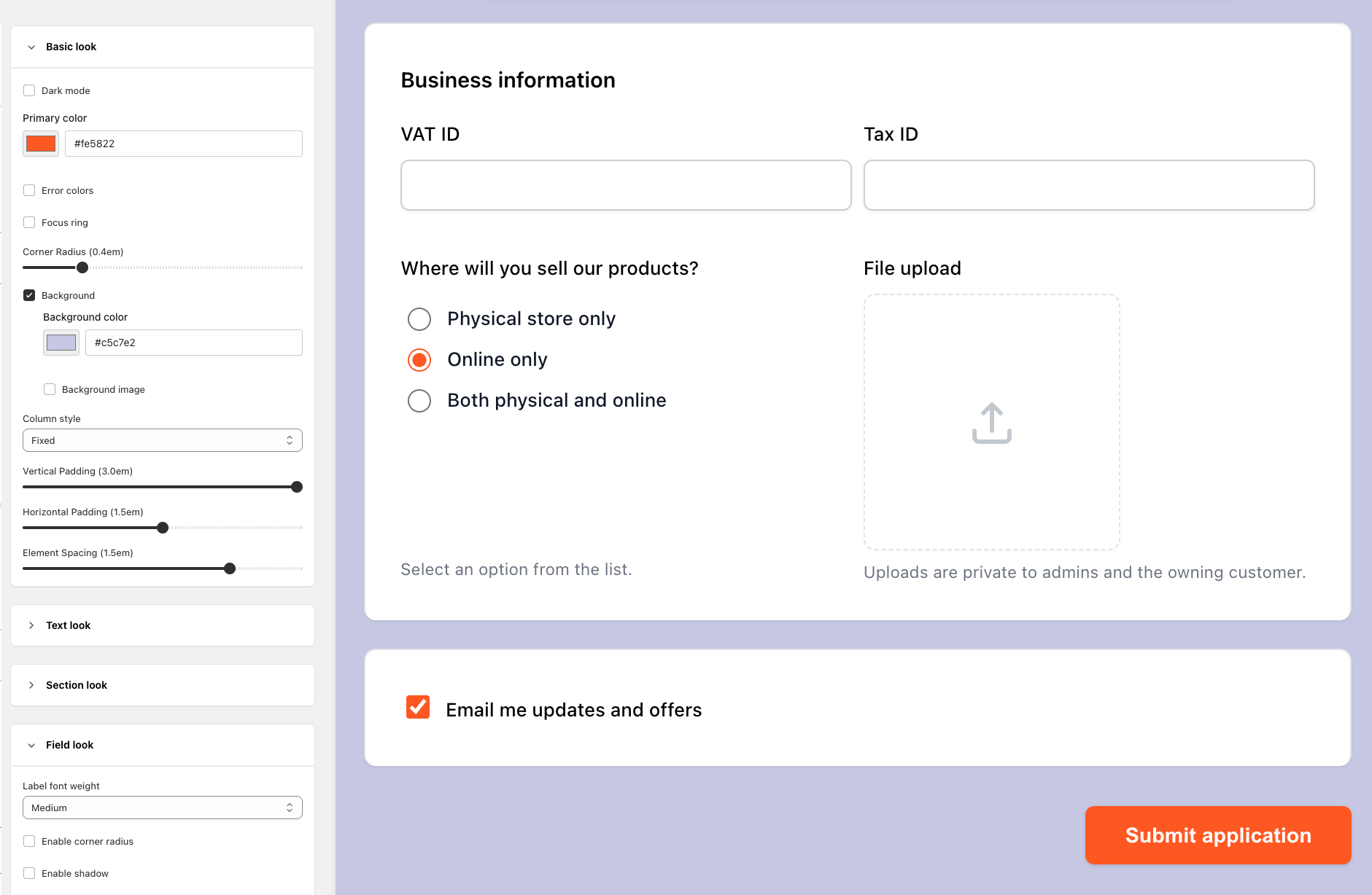 Look and Feel customization options