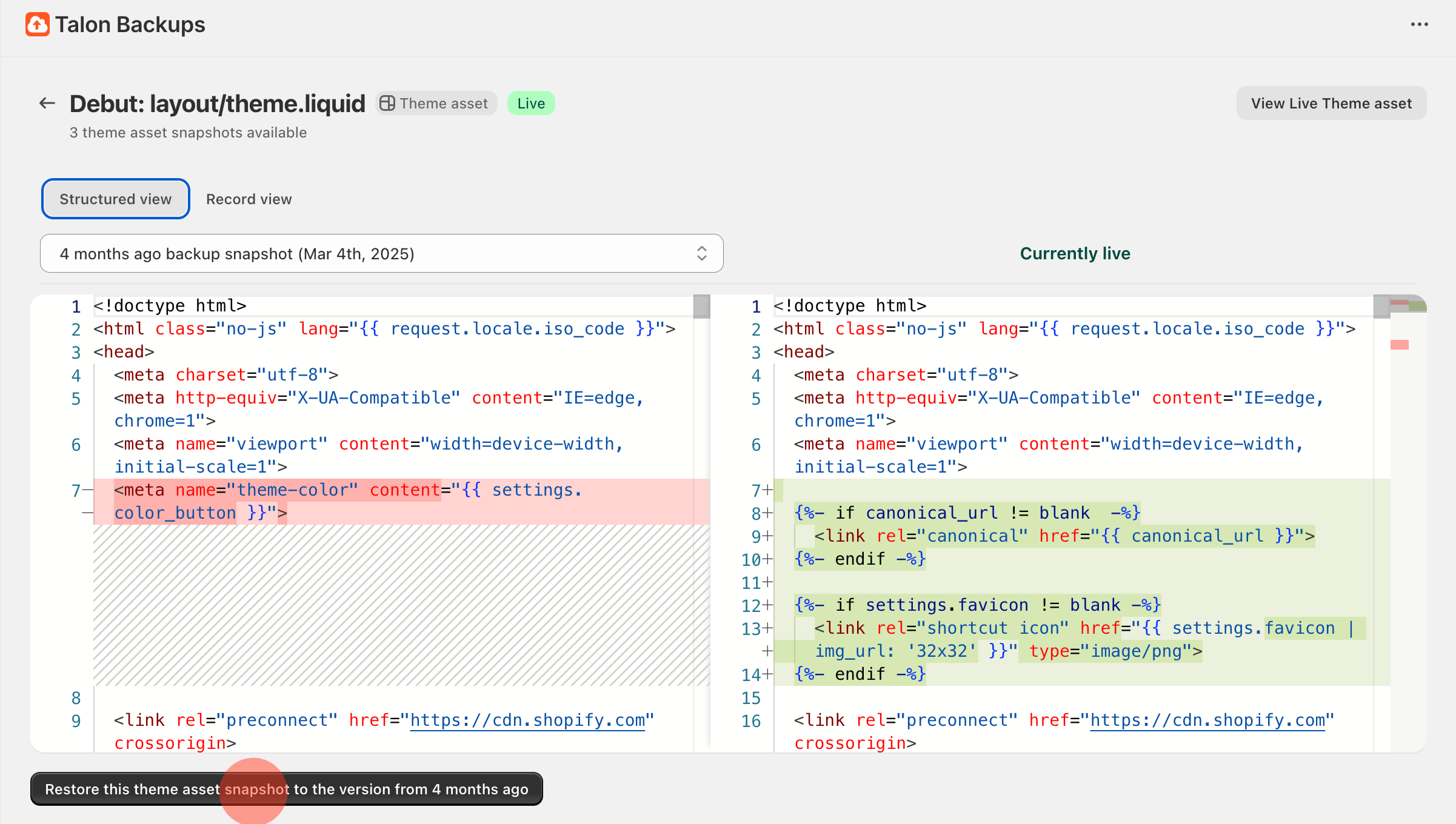 Review backup changes and file differences