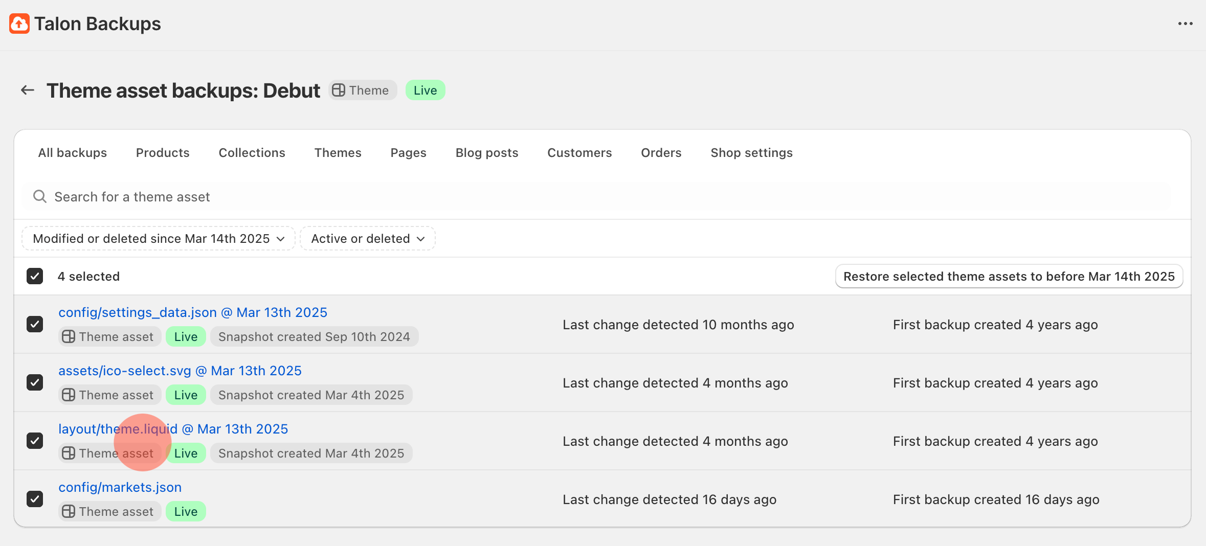 Choose a file to restore